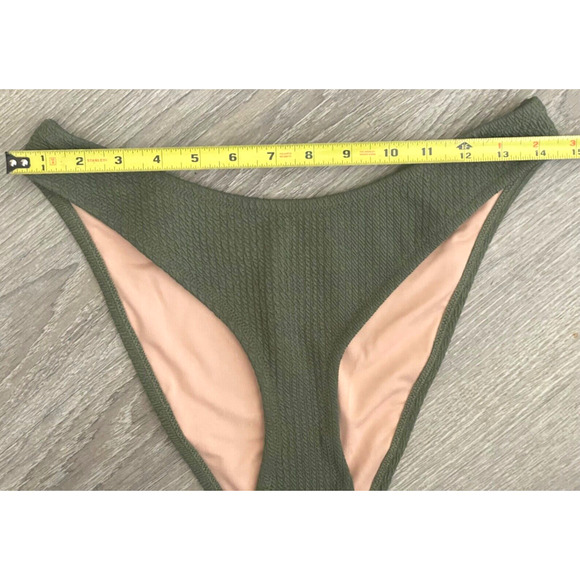 J. Crew Textured Curved-Waist Cheeky Bikini Bottom High Cut Olive Green Medium - Picture 5 of 16